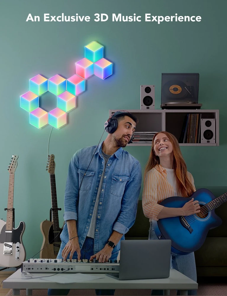 „Govee Glide Hexa Pro“ išmanusis sieninis šviestuvas su „Wi-Fi“ / „Bluetooth“ 72 W