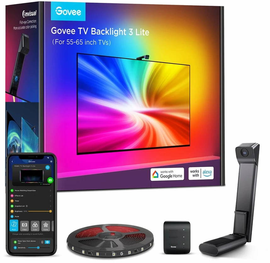 „Govee H6099 TV Backlight 3 Lite“ | LED foninis apšvietimas | 75–85 colių televizoriams, RGBICW, „Wi-Fi“ ir „Bluetooth“
