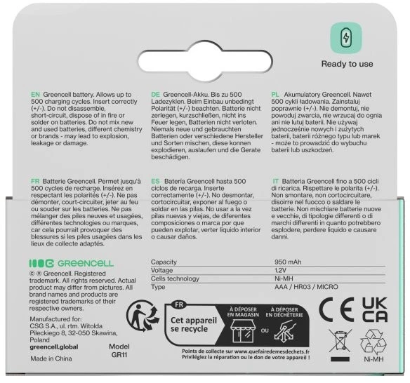 Green Cell Akumulatorki paluszki 8xaaa hr03 950mah
