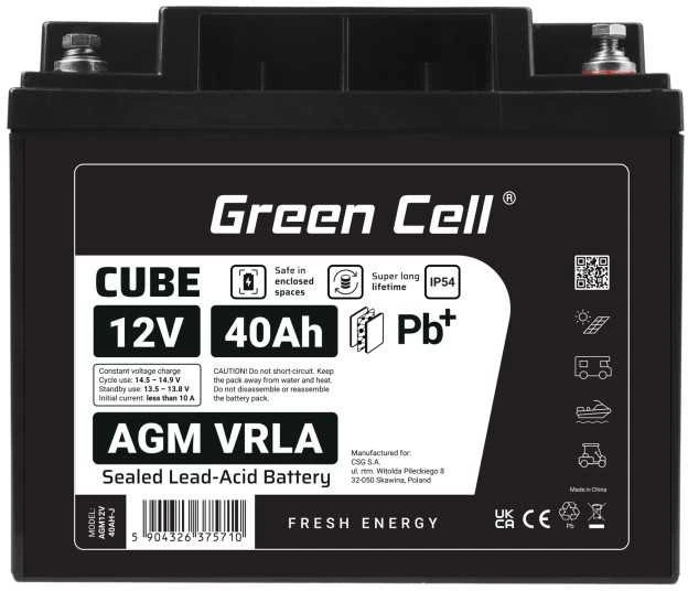 Green Cell Žalias Cell Žalias Cell CUBE AGM IP54 12V 40Ah VRLA Baterija Gel gilaus ciklo motoroleris vejapjovė valtis barža vejapjovė traktorius žvejybos laivas