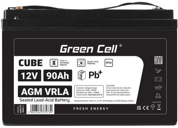 Green Cell Žalias Cell Žalias Cell CUBE AGM IP54 12V 90Ah VRLA Baterija Gel gilaus ciklo motoroleris vejapjovė valtis barža vejapjovė traktorius žvejybos laivas