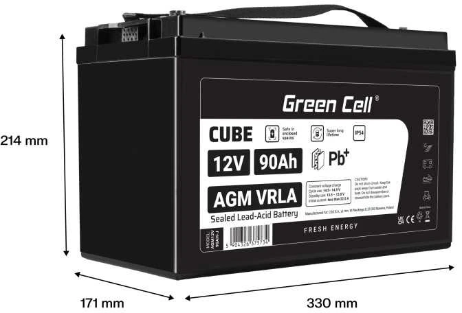 Green Cell Žalias Cell Žalias Cell CUBE AGM IP54 12V 90Ah VRLA Baterija Gel gilaus ciklo motoroleris vejapjovė valtis barža vejapjovė traktorius žvejybos laivas