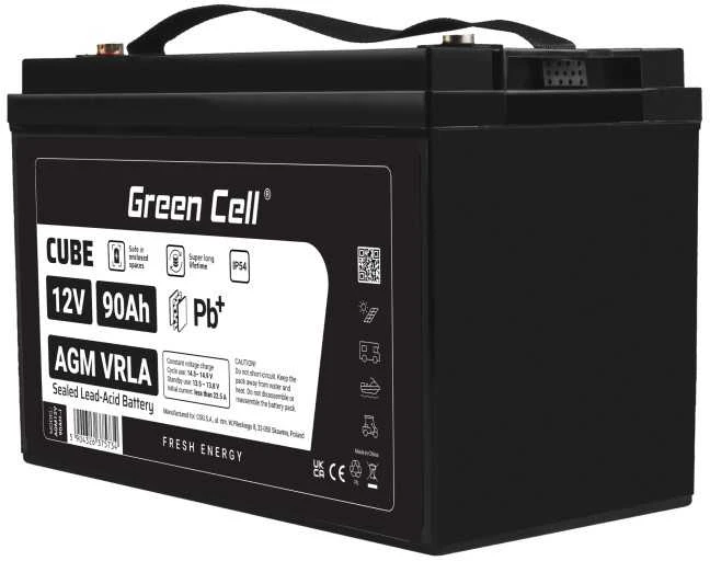 Green Cell Žalias Cell Žalias Cell CUBE AGM IP54 12V 90Ah VRLA Baterija Gel gilaus ciklo motoroleris vejapjovė valtis barža vejapjovė traktorius žvejybos laivas
