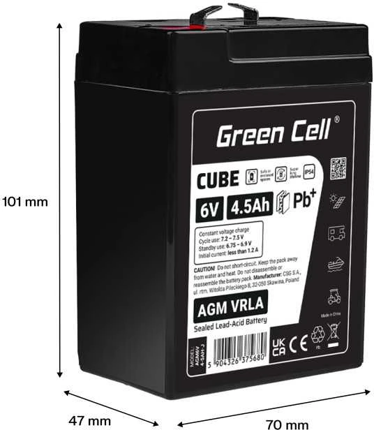 Green Cell Žalias Cell Žalias Cell CUBE AGM IP54 6V 4Ah VRLA Baterija Gel gilaus ciklo motoroleris vejapjovė valtis barža vejapjovė traktorius žvejybos laivas