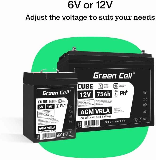 Green Cell Žalias Cell Žalias Cell Cube AGM VRLA IP54 6V 4Ah Nereikalaujantis priežiūros kasos aparato signalizacijos sistemos žaislų akumuliatorius