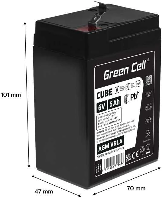 Green Cell Žalias Cell Žalias Cell CUBE AGM IP54 6V 5Ah VRLA Baterija Gel gilaus ciklo žaislai vaikų signalizacijos sistemoms