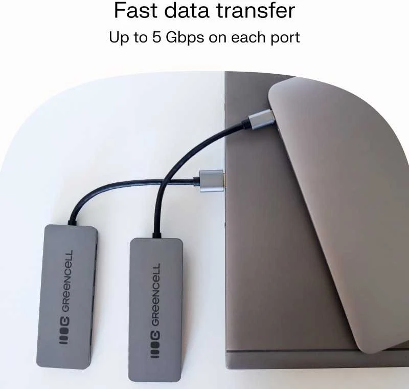 Green Cell Žalias Cell Adapteris Basic HUB Greencell USB-A 4in1 (4×USB 3.0) – greitas duomenų perdavimas iki 5 Gb/s, aliuminio korpusas