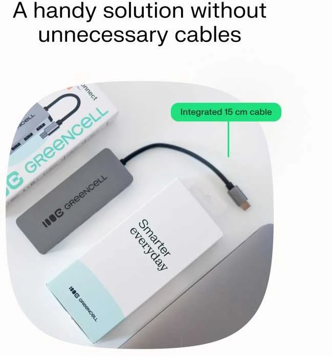 Green Cell Žalias Cell Adapteris Basic HUB Greencell USB-C 4in1 (4×USB-A 3.0) – greitas perdavimas iki 5 Gb/s, aliuminio korpusas
