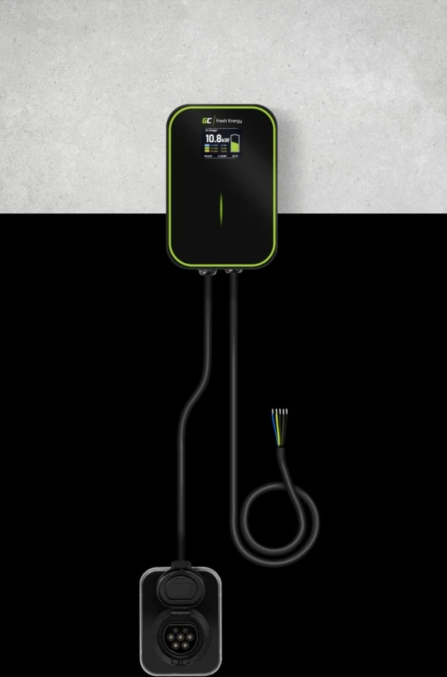 Wallbox Žalias Cell Žalias Cell EV Charger PowerBox 22kW įkroviklis su Type 2 lizdu ir RFID, skirtas elektromobiliams ir Plug-In hibridams įkrauti, 32 A