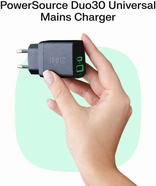 Green Cell Žalias Cell Greencell PowerSource Duo30 įkroviklis USB/USB-C juodas maitinimo adapteris 30W maitinimo tiekimas