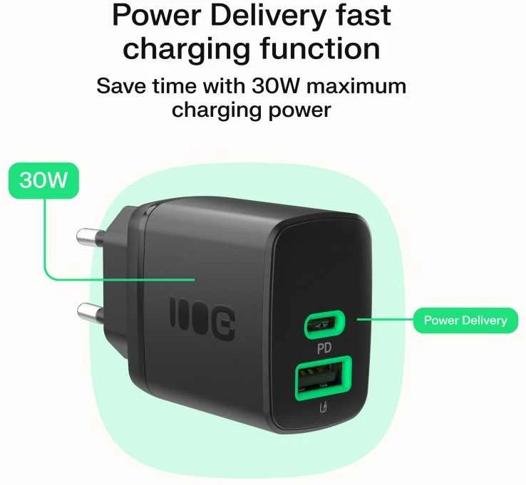 Green Cell Žalias Cell Greencell PowerSource Duo30 įkroviklis USB/USB-C juodas maitinimo adapteris 30W maitinimo tiekimas