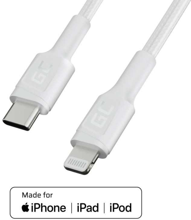 Green Cell Žalias cell kabelis kabgc07w gc power stream usb-c - lightning 100cm (mfi certified) balta