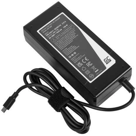 Green Cell „Žalias Cell“ USB-C įkroviklis / įkroviklis 130 W, 5 V, 9 V, 12 V, 15 V / 3 A, 20 V / 6,5 A, maitinimo šaltinis (ad140p)