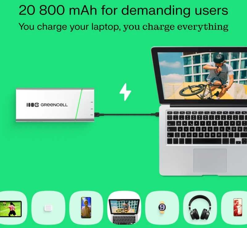 Green Cell Žalias Cell Žalias Cell PBPLGC20P power bank Lithium-Ion (Li-Ion) 20800 mAh Aliuminio, Juodas, Žalias, Light pilkas, Sidabrinis
