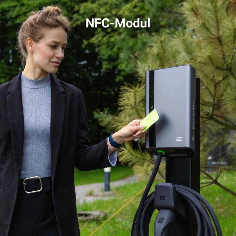 Green Cell Wallbox žalias cell habuden 22kW 32A - kabelis 5m su NFC