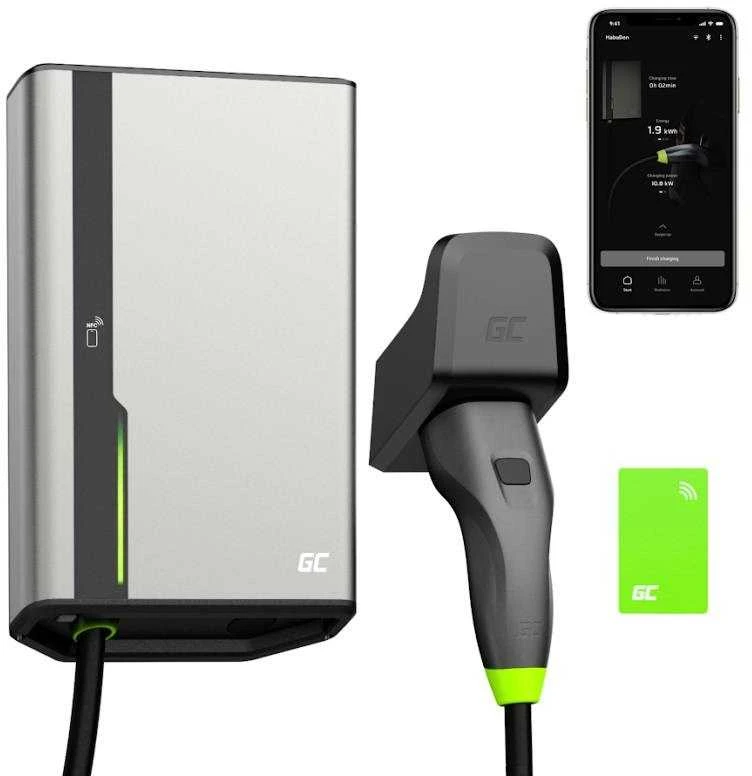 Green Cell Wallbox žalias cell habuden 22kW 32A - kabelis 5m su NFC