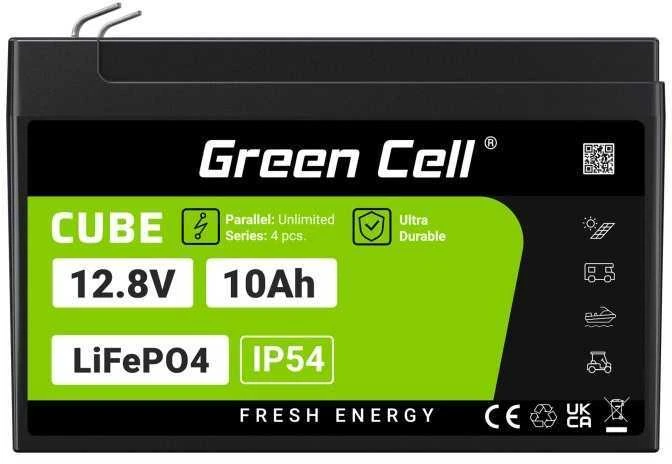 Green Cell Žalias Cell Žalias Cell CUBE LiFePO4 10Ah 12.8V 128Wh ličio-geležies fosfato baterija, skirta maitinimui ir avariniam apšvietimui, valdymo pultai