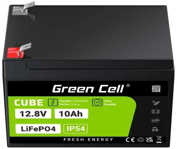 Green Cell Žalias Cell Žalias Cell CUBE LiFePO4 10Ah 12.8V 128Wh ličio-geležies fosfato baterija, skirta maitinimui ir avariniam apšvietimui, valdymo pultai