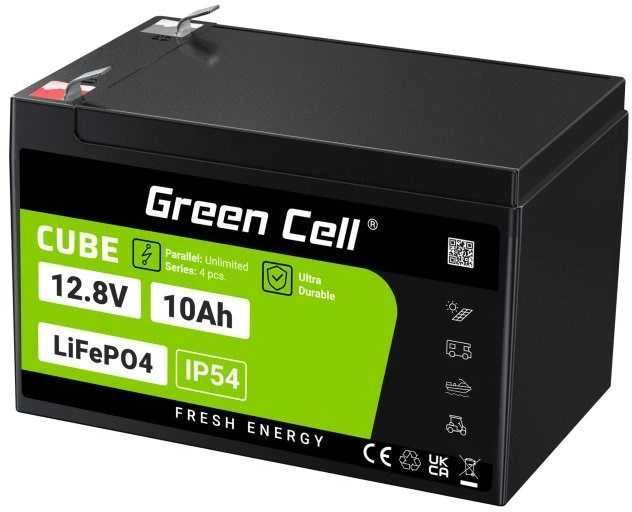 Green Cell Žalias Cell Žalias Cell CUBE LiFePO4 10Ah 12.8V 128Wh ličio-geležies fosfato baterija, skirta maitinimui ir avariniam apšvietimui, valdymo pultai