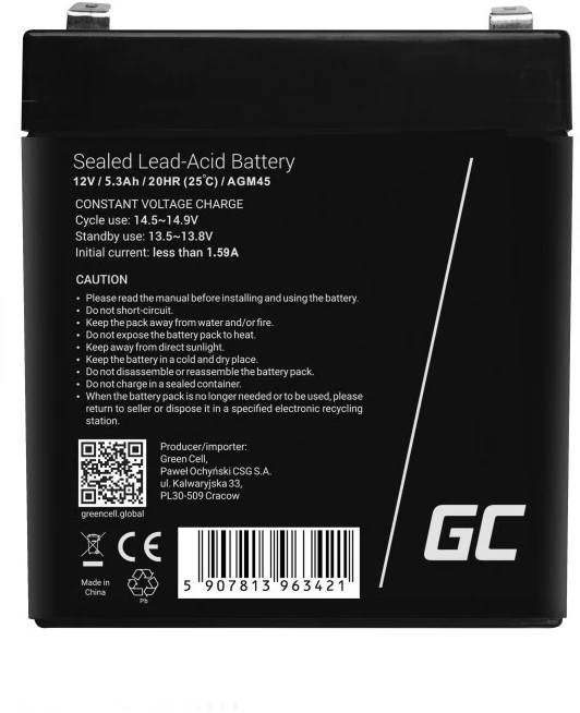 Green Cell Žalias cell akumulator żelowy agm45 12v 5.3ah