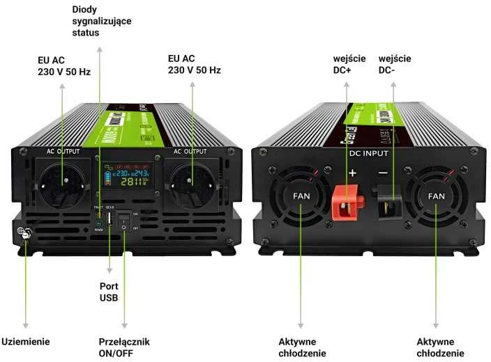 Green Cell Žalias cell przetwornica LCD 24v/230v 3000w/6000w czysty sinus invgc24p3000lcd