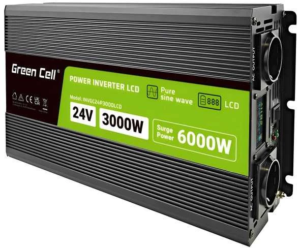 Green Cell Žalias cell przetwornica LCD 24v/230v 3000w/6000w czysty sinus invgc24p3000lcd