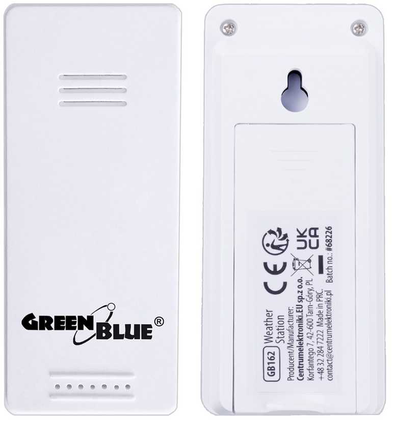 „GreenBlue“ belaidė meteorologinė stotelė, įėjimo/išėjimo temperatūra, laikrodis, °C/°F pasirinkimas, veikimo nuotolis iki 60 m, GB162