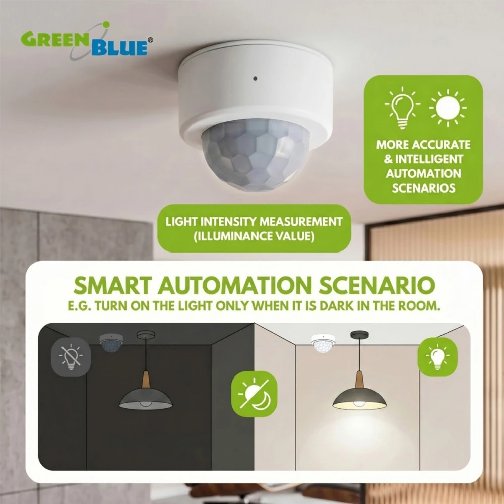Bezprzewodowy „Tuya GreenBlue“ belaidis „Zigbee“ judesio jutiklis, „Android“ / „iOS“, CR2450 DC 3.0V, 120° aptikimo diapazonas / iki 8 m, GB740