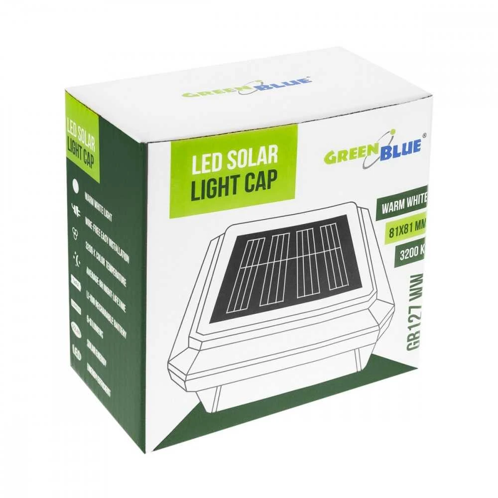 GreenBlue Saulės energija varoma LED lempa stulpui gb127 ww 80x80mm 3200k