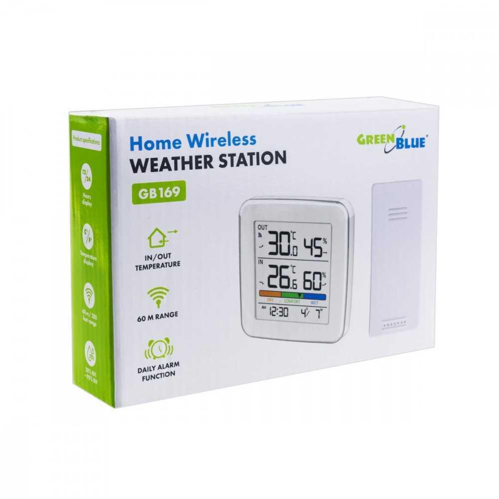 GreenBlue Belaidė meteorologinė stotelė gb169, temperatūros, drėgmės, laikrodžio, žadintuvo, datos matavimas, veikimo nuotolis iki 60 m.