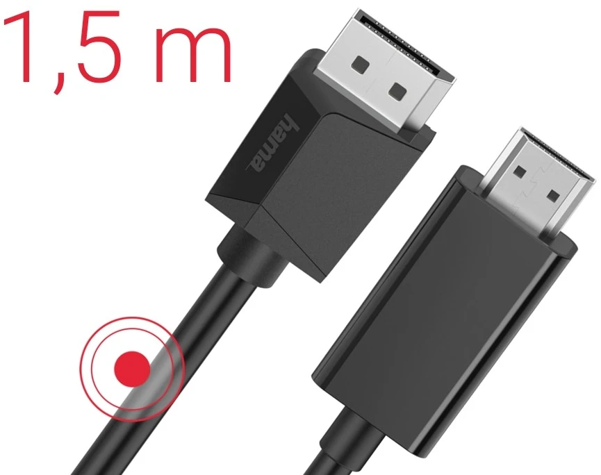 Tinklo laidas Hama 002007120000, DP/HDMI, 1.5 m