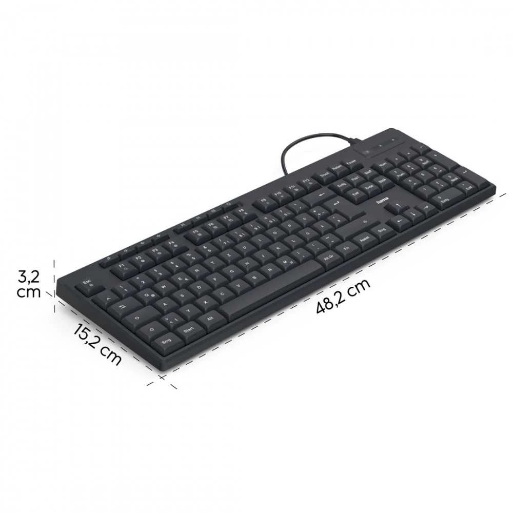 Klaviatūra Hama CK-200/WK-200/WKM-200 su laidu 100% (full-size) juoda