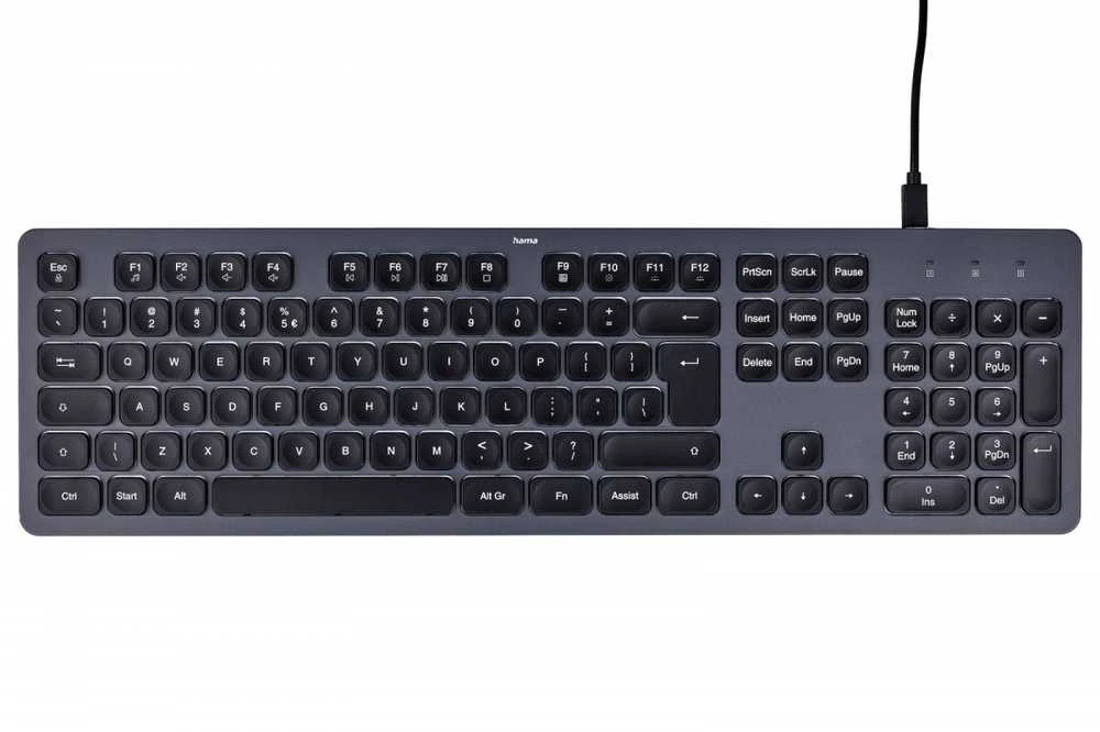 Klaviatūra Hama CK-400 su laidu 100% (full-size) su pašvietimu juoda-pilka