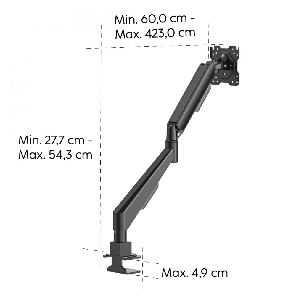 Hama 220905 laikiklis monitoriui su dujine spyruokle, 1 ranka, 13"–35", juoda