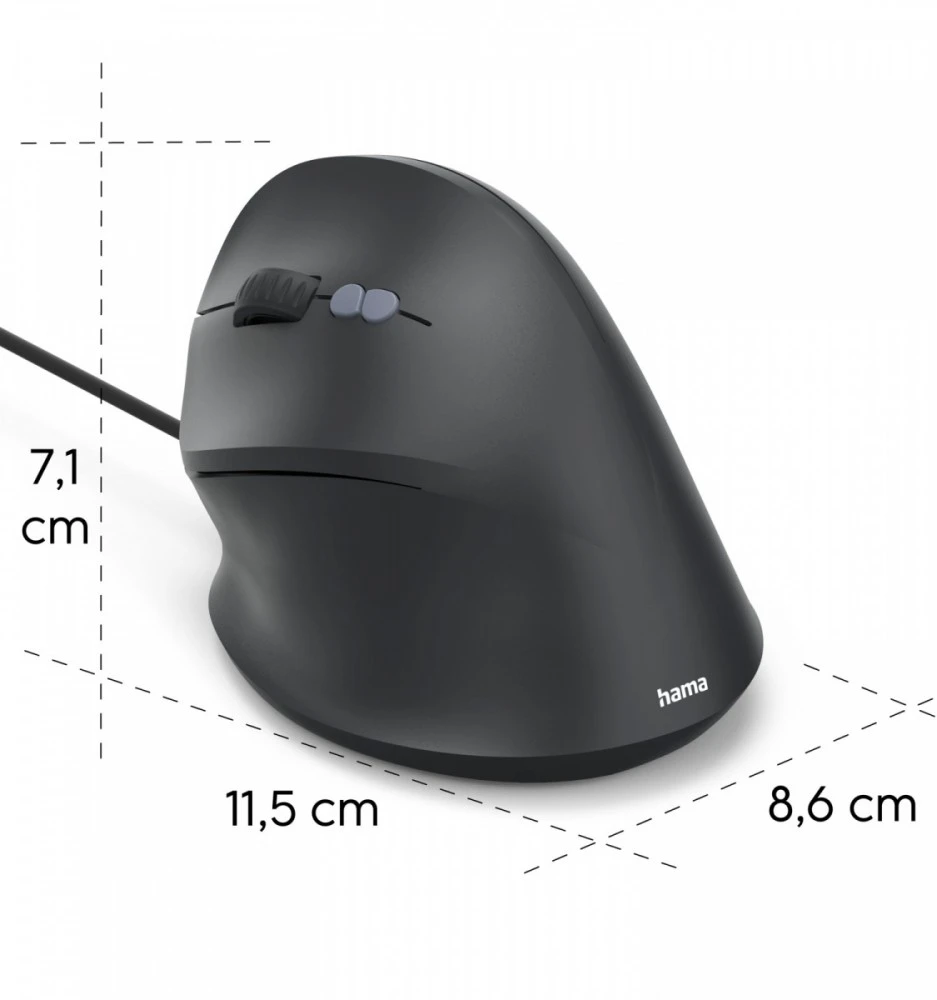 Hama ECM-500 vertikali pelė kairiarankiams, su laidu, juoda