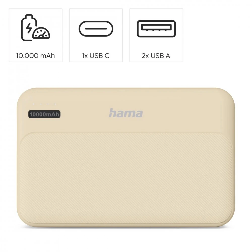 Hama Power Pack Pocket 10 10000 mAh 2X USB-A smėlio
