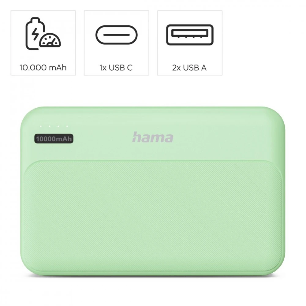 Hama Power Pack Pocket 10 10000 mAh 2X USB-A žalia