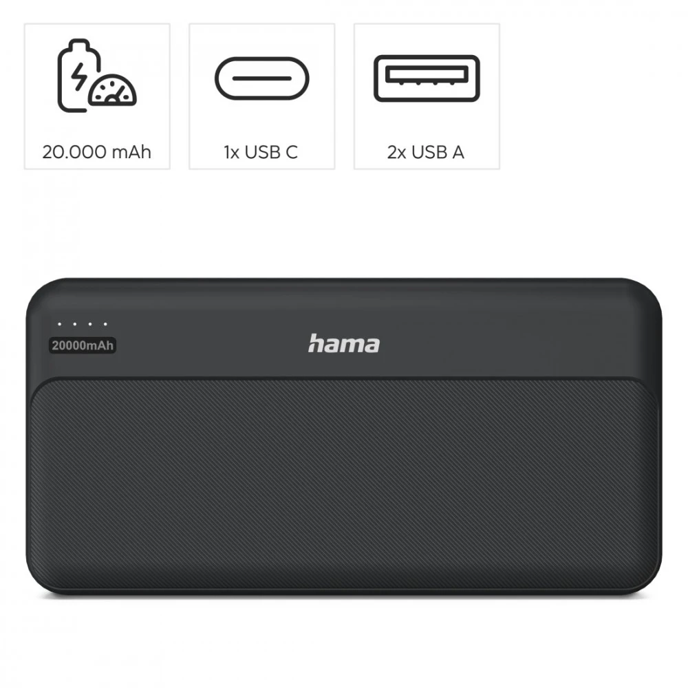 Hama Power Pack Pocket 20 20000 mAh 2X USB-A antracito