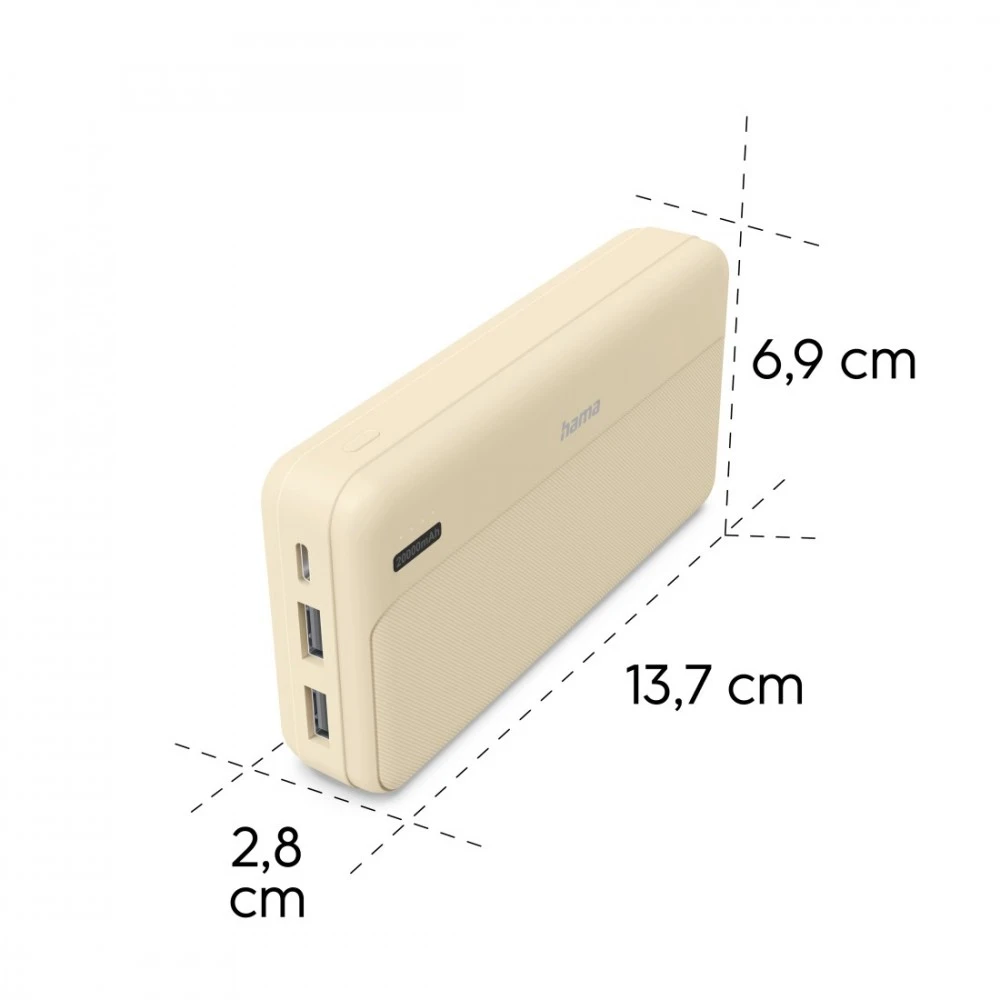 Hama Power Pack Pocket 20 20000 mAh 2X USB-A smėlio