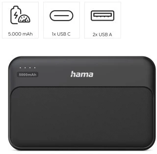 Hama Power Pack Pocket 5 5000 mAh 2X USB-A antracito