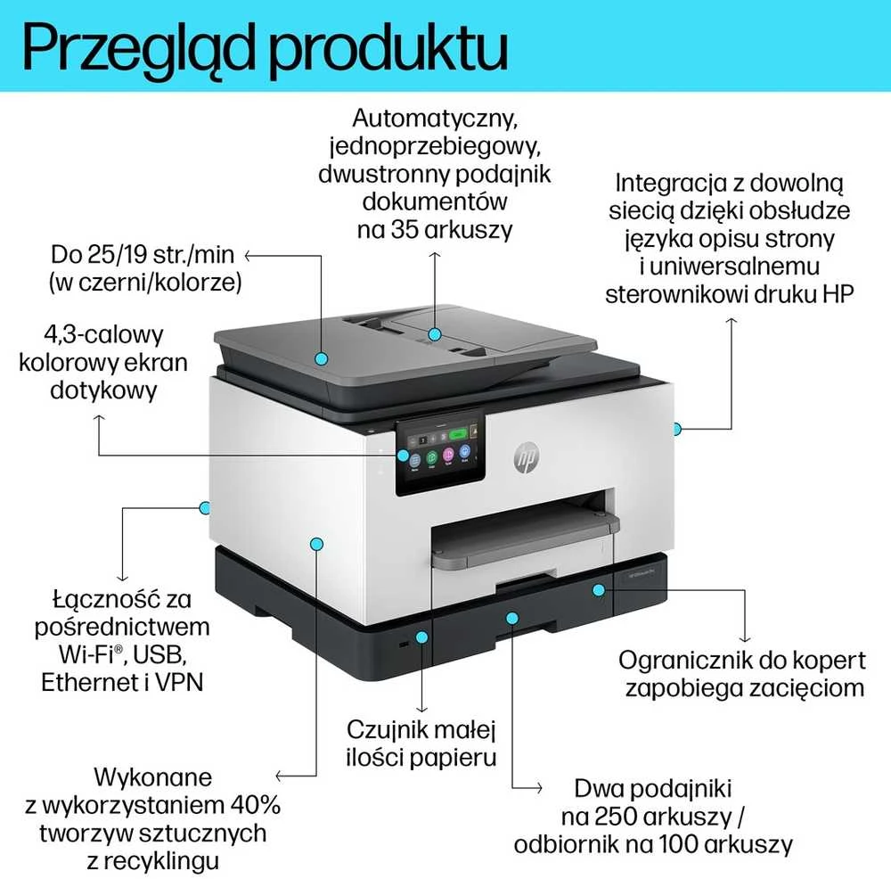 Hewlett Packard (HP) HP OfficeJet Pro 9130b belaidis daugiafunkcis spalvotas Spausdintuvas, dvipusis spausdinimas; Kopijavimo aparatas, Skaitytuvas
