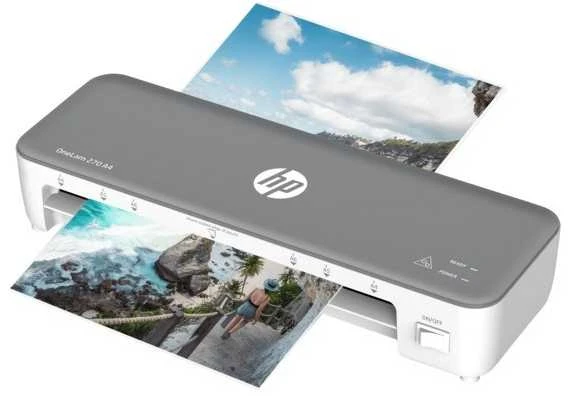 Hewlett Packard (HP) HP laminatorius Onelam 270, A4, karšto veikimo + 5 vokai: A4/80 mik., pilkas