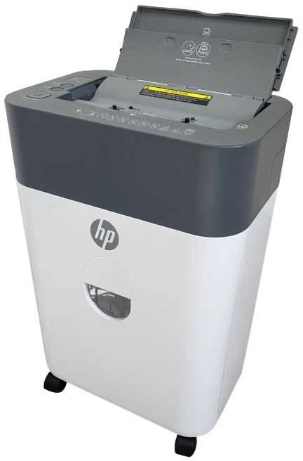 Hewlett Packard (HP) „HP Oneshred Auto 100cc“ smulkintuvas, baltas ir pilkas