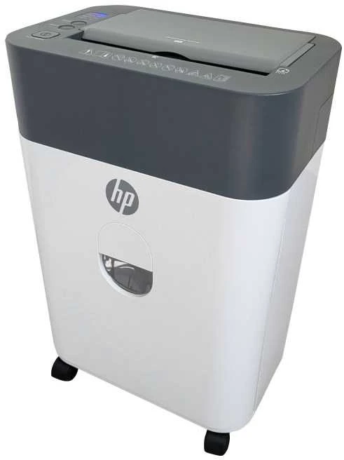 Hewlett Packard (HP) „HP Oneshred Auto 100cc“ smulkintuvas, baltas ir pilkas