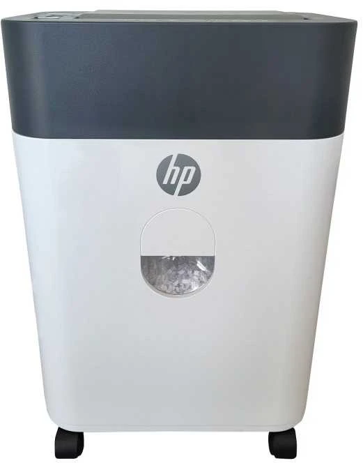 Hewlett Packard (HP) „HP Oneshred Auto 100cc“ smulkintuvas, baltas ir pilkas