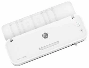 Hewlett Packard (HP) HP Onelam 400 A4 laminatorius, šaltas/karštas, integruotas kirptuvas, kampų apvalintuvas, greitis 40 cm/min + 15 maišelių: 3xA4, 4xA5, 4xA6, 4xB kortelės, baltas
