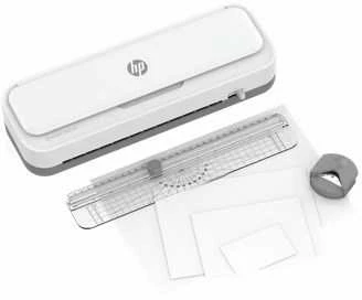 Hewlett Packard (HP) HP Onelam 400 A4 laminatorius, šaltas/karštas, integruotas kirptuvas, kampų apvalintuvas, greitis 40 cm/min + 15 maišelių: 3xA4, 4xA5, 4xA6, 4xB kortelės, baltas