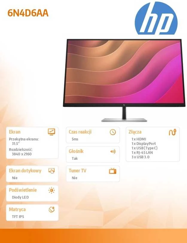 Monitorius HP E32k G5 4K, 31.5", 3x USB 3.0, garsiakalbiai, RJ-45 LAN