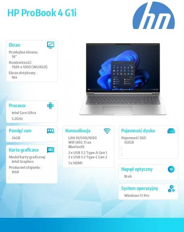 Nešiojamas kompiuteris HP ProBook 4 G1i 16 - Ultra 7 255U | 16 colių | 24 GB | 512 GB | W11P