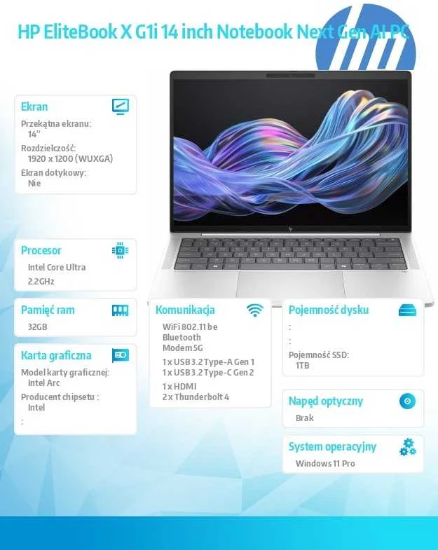 HP EliteBook X G1i Next Gen AI PC Copilot+ PC 14", Intel Core Ultra 7 258V, WUXGA, 32 GB LPDDR5x-SDRAM, 1 TB SSD, Wi-Fi 7 (802.11be), Windows 11 Pro, sidabrinis